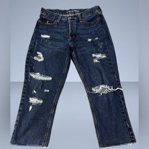 Old Navy Womens High Rise Slouchy Straight Leg Jeans Size 10 Button Fly Distress